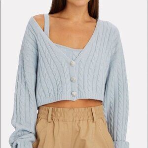 New Ronny Kobo Lilac Purple Cashmere Phyllis Cropped Cable-Knit Cardigan Sweater